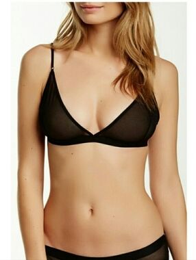 90s Style Minimalist Joe's Jeans Calvin Klein Black Sheer Mesh Bralette Bra